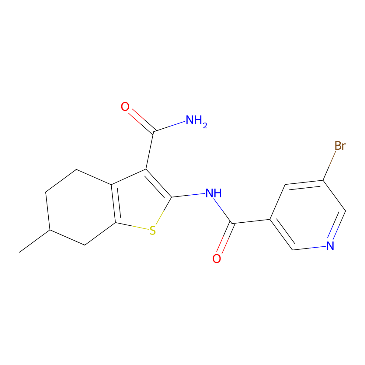 5-bromo-N-(3-carbamoyl-6-methyl-4,5,6,7-tetrahydro-1-benzothiophen-2-yl)pyridine-3-carboxamide molecular structure, CAS 303031-57-4