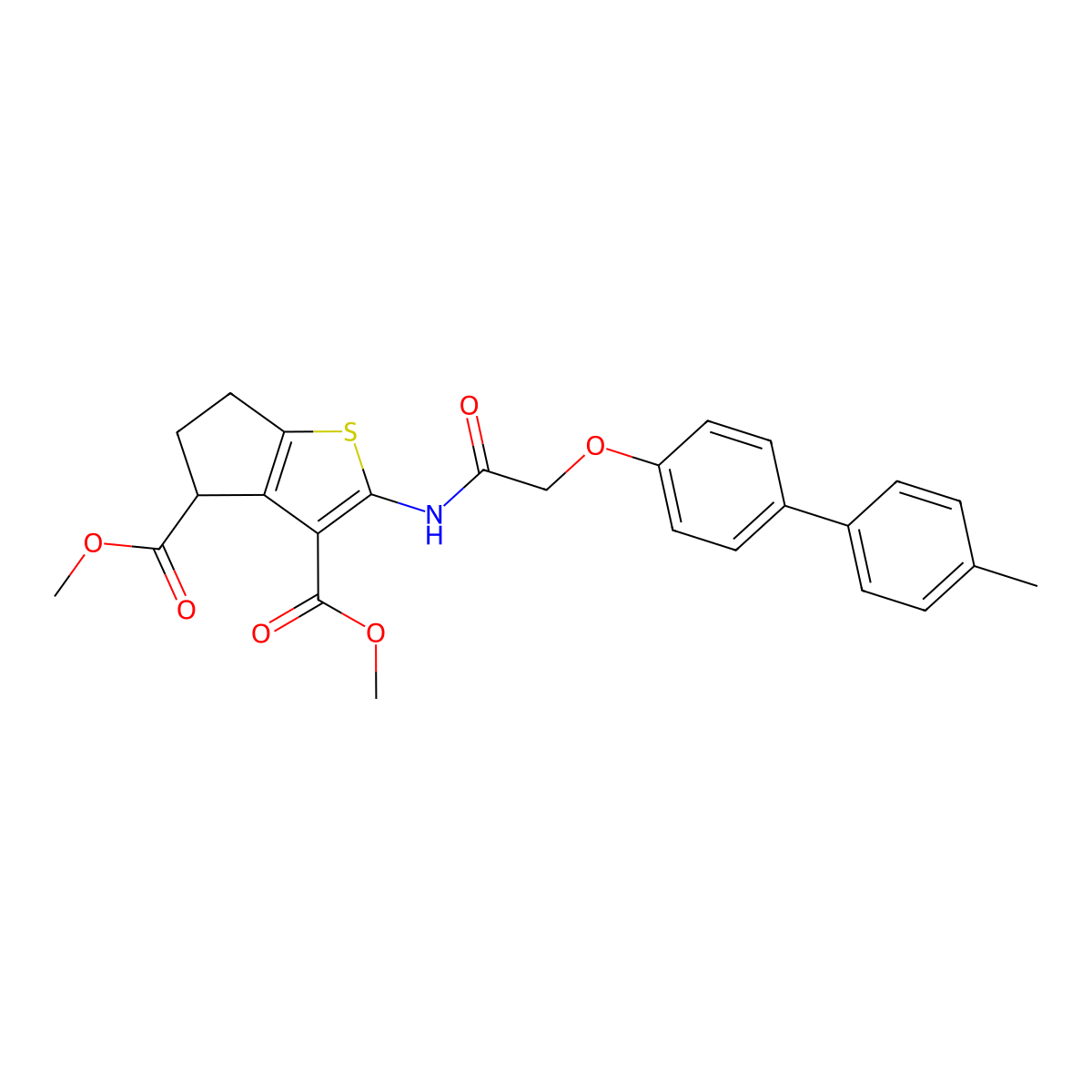 dimethyl 2-({[(4'-methylbiphenyl-4-yl)oxy]acetyl}amino)-5,6-dihydro-4H-cyclopenta[b]thiophene-3,4-dicarboxylate molecular structure, CAS 303032-32-8