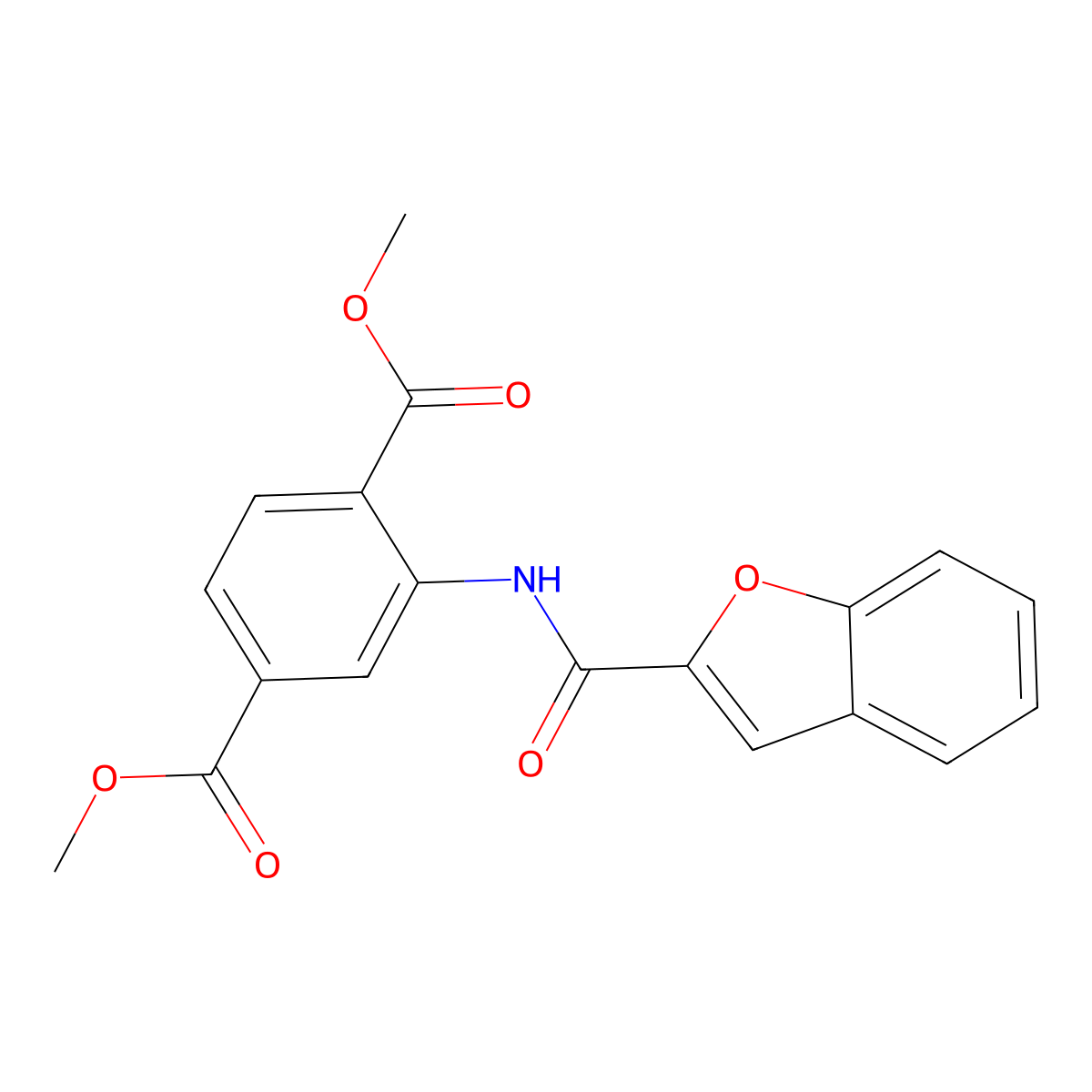 Dimethyl 2-((1-benzofuran-2-ylcarbonyl)amino)terephthalate molecular structure, CAS 303032-47-5