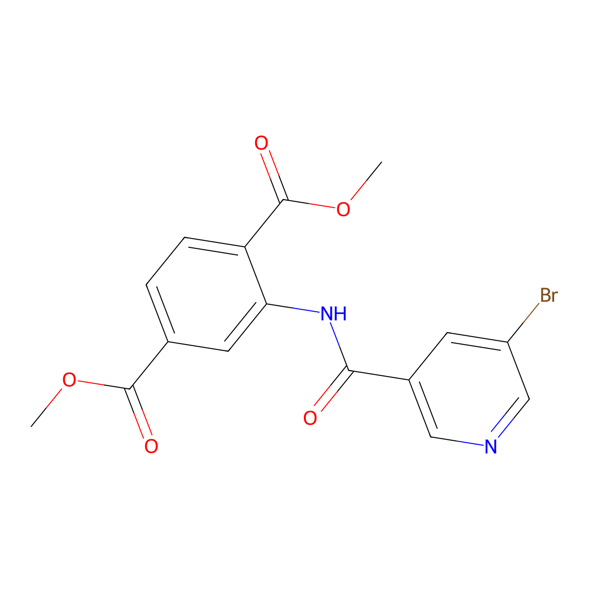 Dimethyl 2-{[(5-bromo-3-pyridyl)carbonyl]amino}terephthalate molecular structure, CAS 303032-48-6