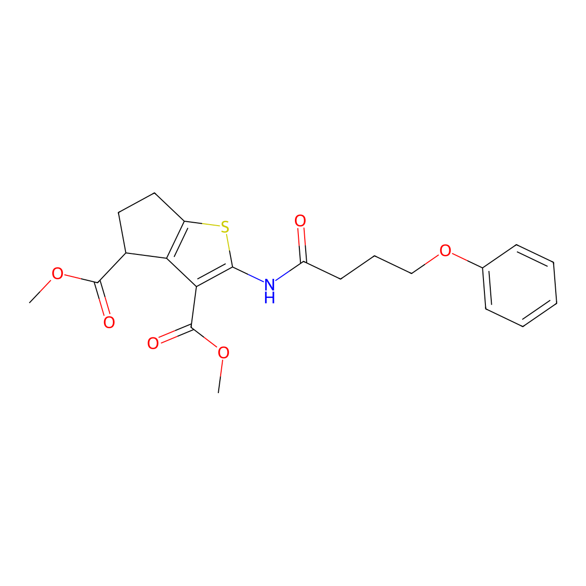 dimethyl 2-[(4-phenoxybutanoyl)amino]-5,6-dihydro-4H-cyclopenta[b]thiophene-3,4-dicarboxylate molecular structure, CAS 303033-09-2