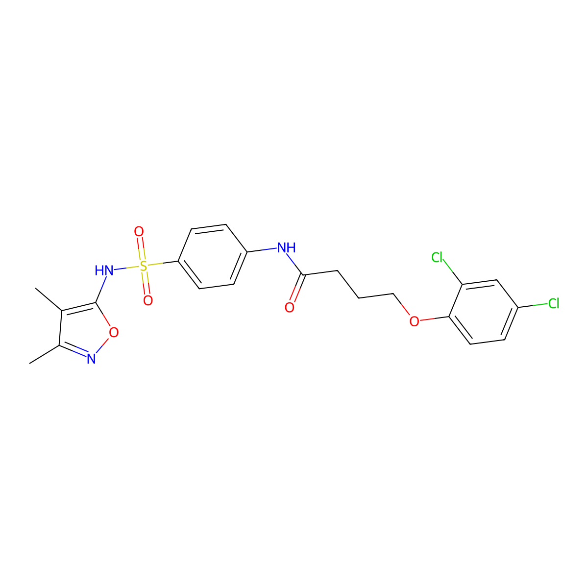 4-(2,4-Dichloro-phenoxy)-N-[4-(3,4-dimethyl-isoxazol-5-ylsulfamoyl)-phenyl]-butyramide molecular structure, CAS 303033-22-9