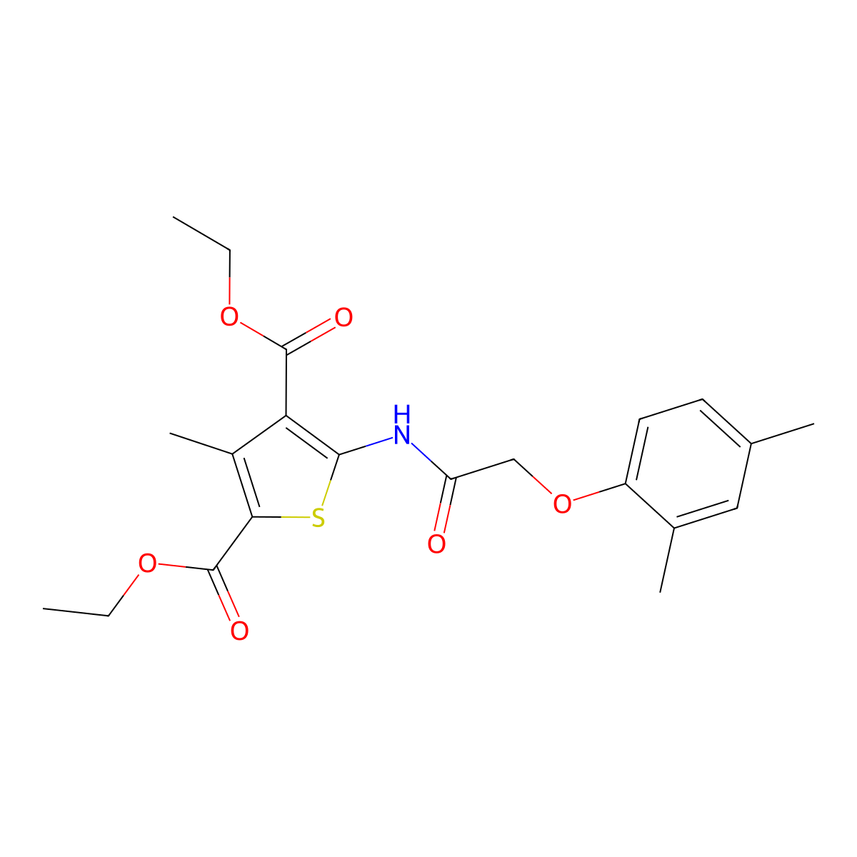 Diethyl 5-{[(2,4-dimethylphenoxy)acetyl]amino}-3-methyl-2,4-thiophenedicarboxylate molecular structure, CAS 303033-38-7