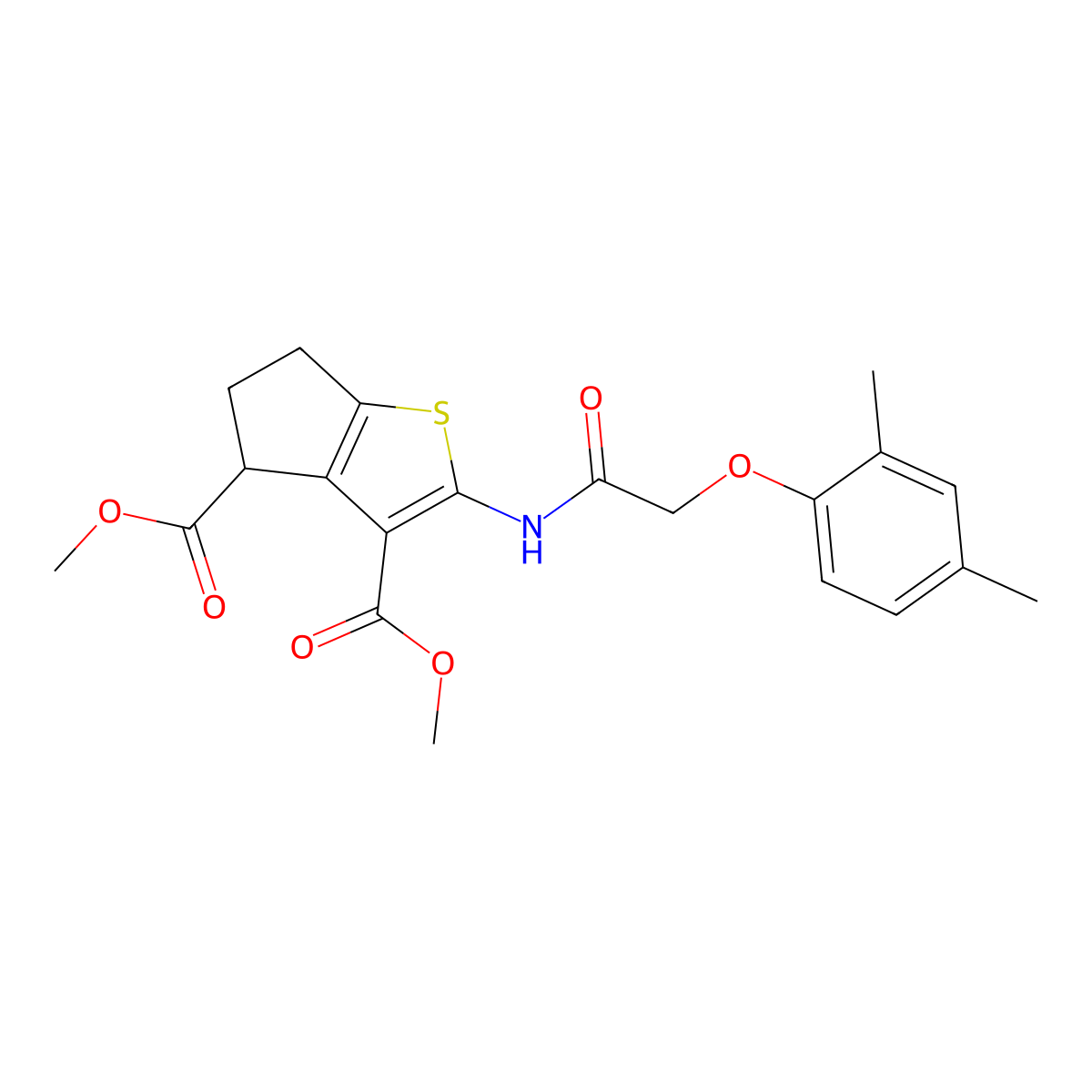 dimethyl 2-{[(2,4-dimethylphenoxy)acetyl]amino}-5,6-dihydro-4H-cyclopenta[b]thiophene-3,4-dicarboxylate molecular structure, CAS 303033-42-3