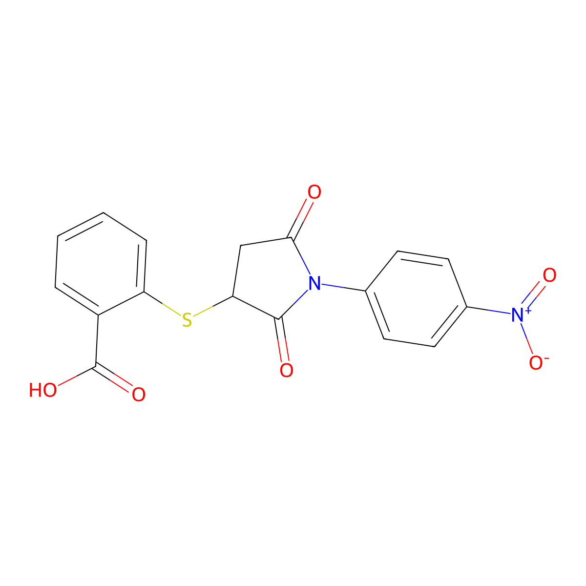 2-[1-(4-Nitrophenyl)-2,5-dioxoazolidin-3-ylthio]benzoic acid molecular structure, CAS 303033-66-1