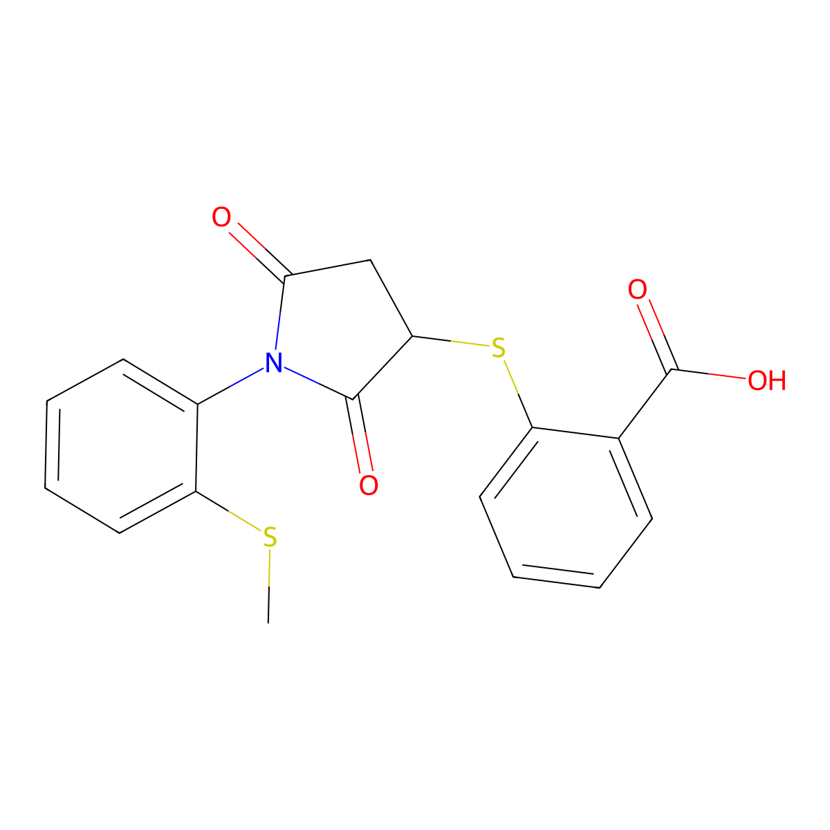 2-({1-[2-(Methylsulfanyl)phenyl]-2,5-dioxopyrrolidin-3-yl}sulfanyl)benzoic acid molecular structure, CAS 303033-67-2