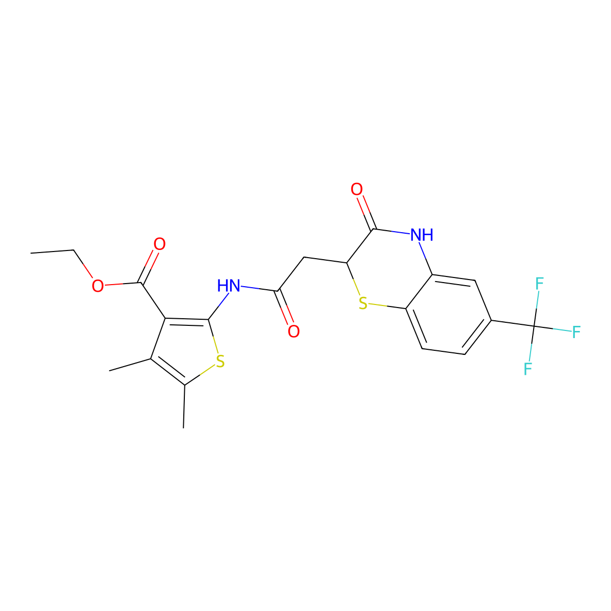 ethyl 4,5-dimethyl-2-({[3-oxo-6-(trifluoromethyl)-3,4-dihydro-2H-1,4-benzothiazin-2-yl]acetyl}amino)thiophene-3-carboxylate molecular structure, CAS 303033-71-8