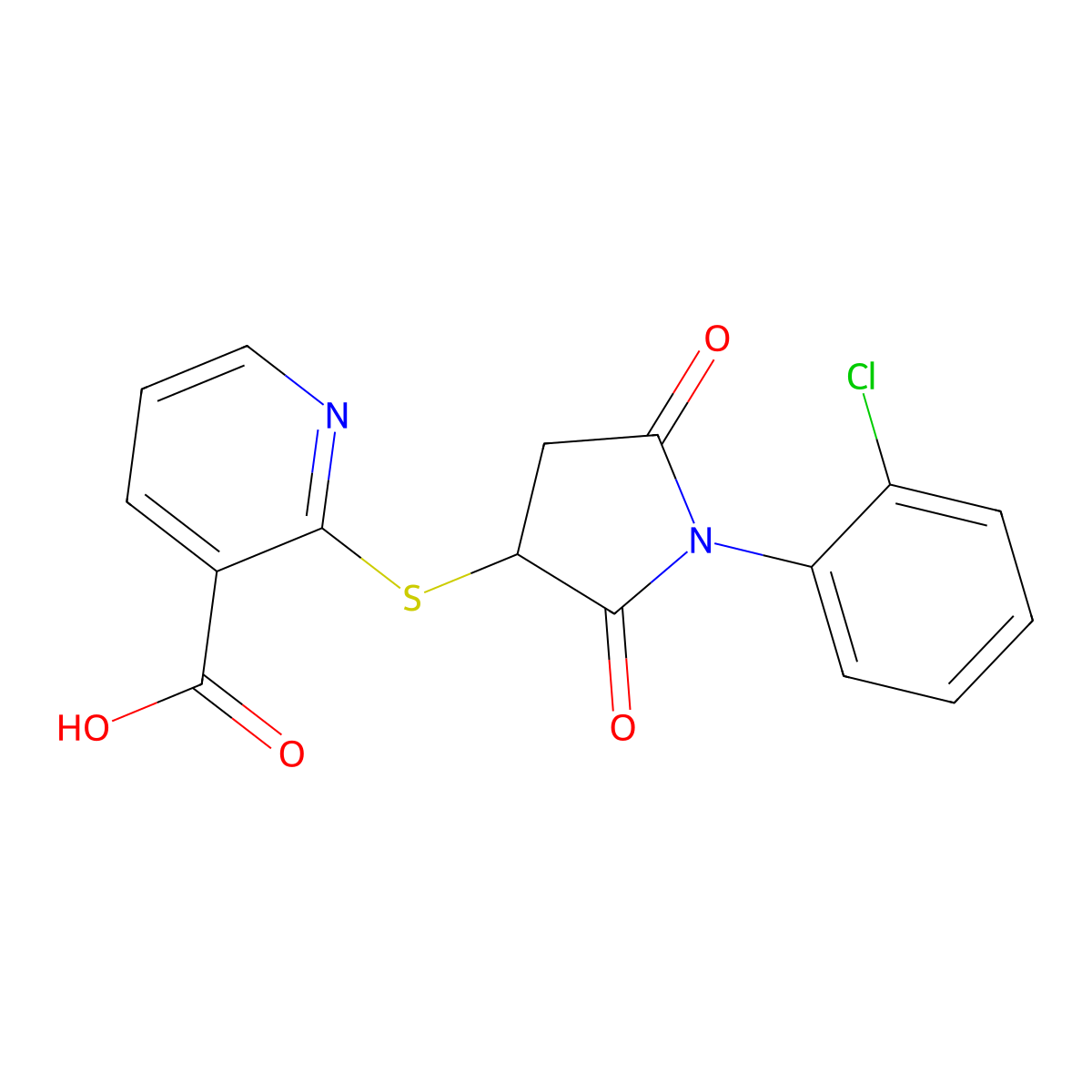 2-{[1-(2-Chlorophenyl)-2,5-dioxopyrrolidin-3-yl]sulfanyl}pyridine-3-carboxylic acid molecular structure, CAS 303033-72-9