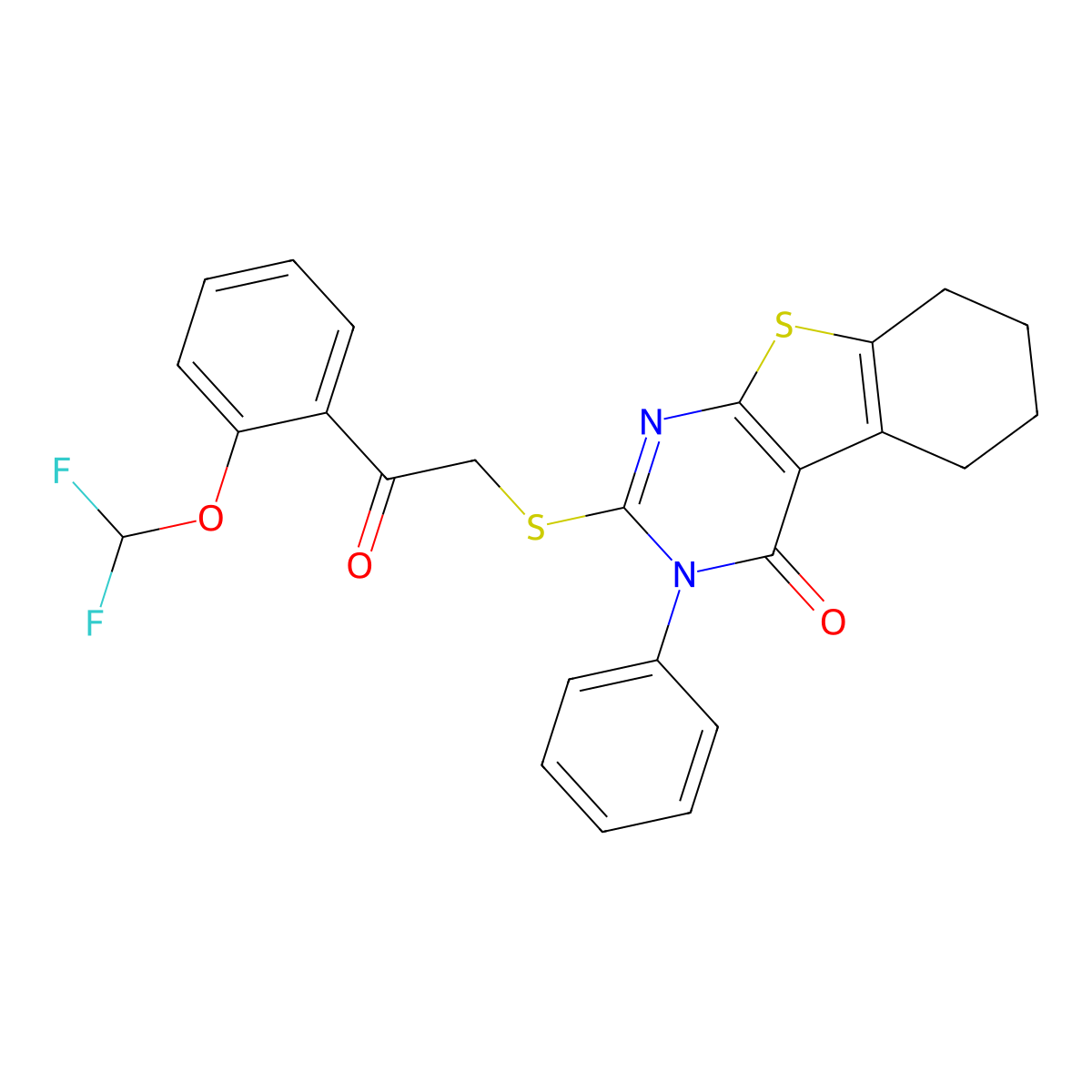 2-({2-[2-(difluoromethoxy)phenyl]-2-oxoethyl}sulfanyl)-3-phenyl-5,6,7,8-tetrahydro[1]benzothieno[2,3-d]pyrimidin-4(3H)-one molecular structure, CAS 303033-84-3