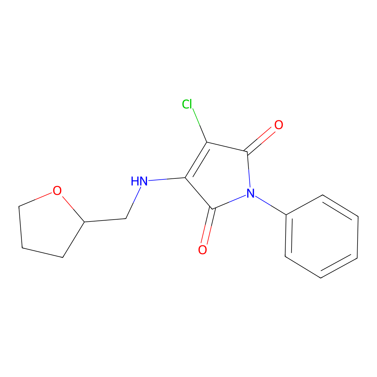 3-chloro-1-phenyl-4-[(tetrahydro-2-furanylmethyl)amino]-1H-pyrrole-2,5-dione molecular structure, CAS 303034-17-5