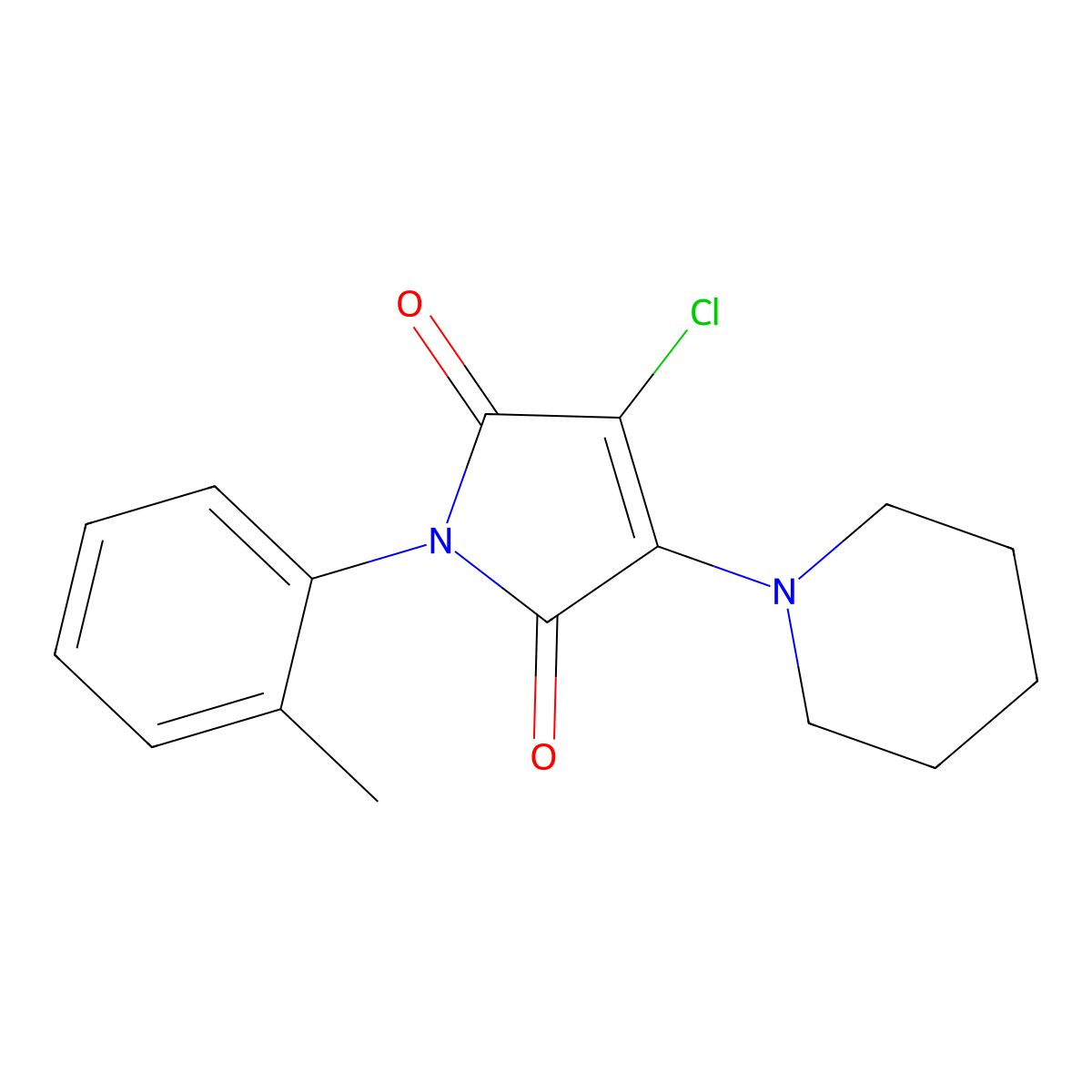 3-Chloro-1-(2-methylphenyl)-4-piperidin-1-ylpyrrole-2,5-dione molecular structure, CAS 303034-92-6