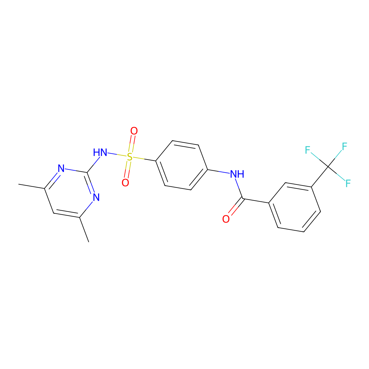 N-(4-(N-(4,6-dimethylpyrimidin-2-yl)sulfamoyl)phenyl)-3-(trifluoromethyl)benzamide molecular structure, CAS 303035-22-5