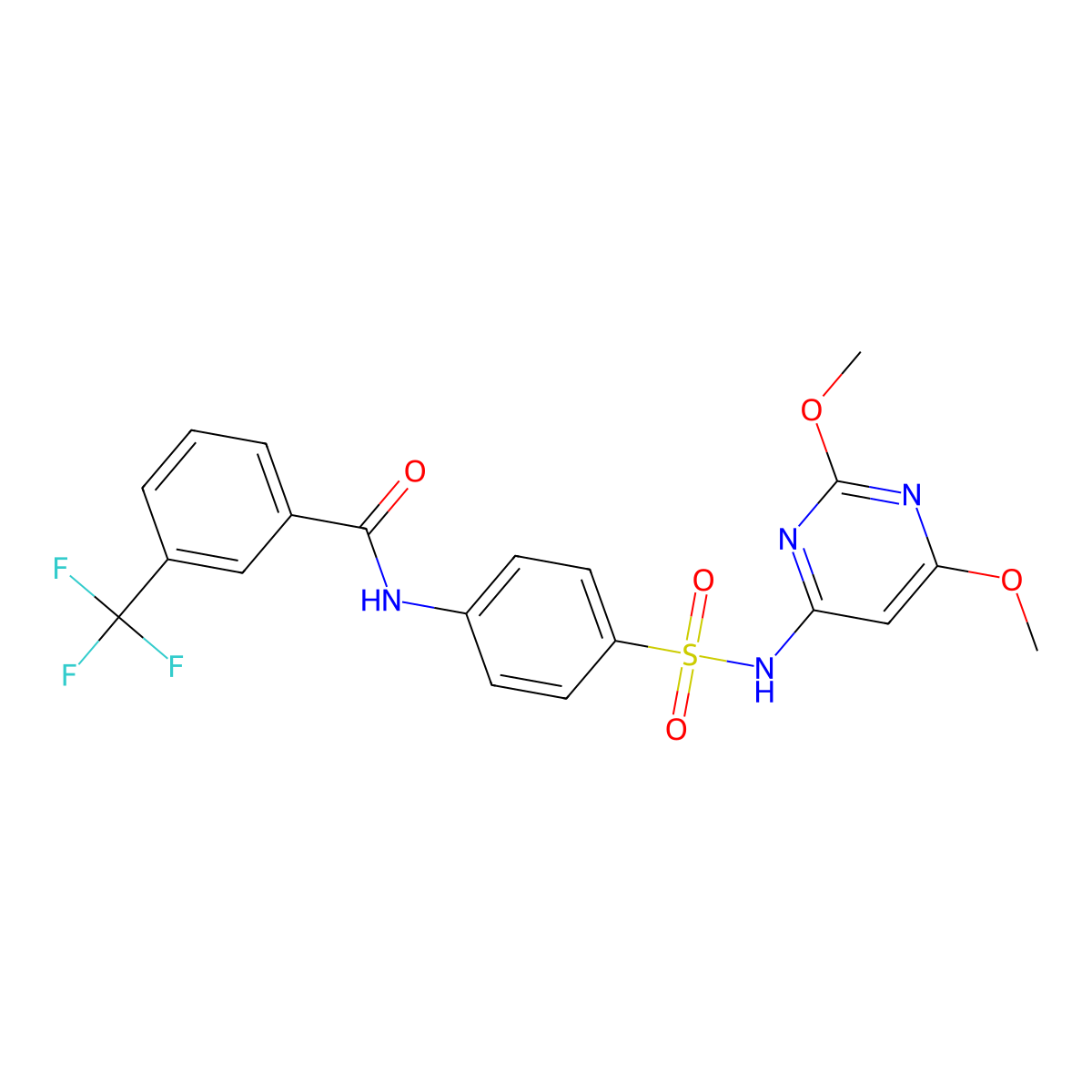 N-{4-[(2,6-Dimethoxypyrimidin-4-YL)sulfamoyl]phenyl}-3-(trifluoromethyl)benzamide molecular structure, CAS 303035-23-6