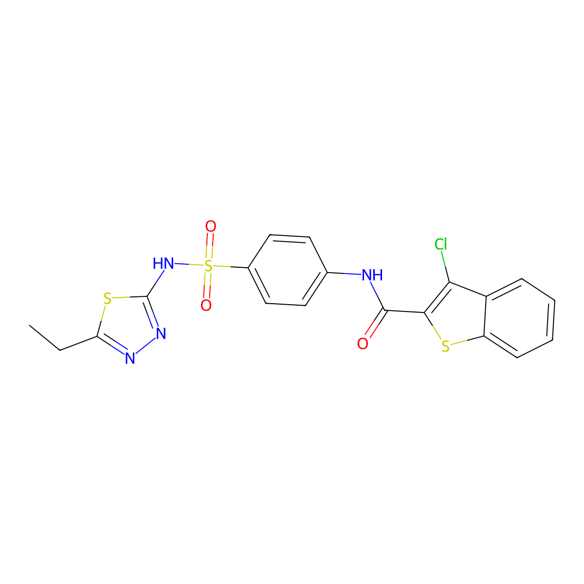 3-chloro-N-(4-(N-(5-ethyl-1,3,4-thiadiazol-2-yl)sulfamoyl)phenyl)benzo[b]thiophene-2-carboxamide molecular structure, CAS 303035-32-7