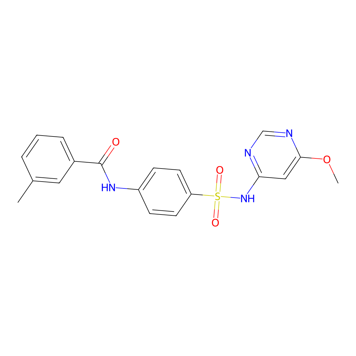 N-(4-(N-(6-methoxypyrimidin-4-yl)sulfamoyl)phenyl)-3-methylbenzamide molecular structure, CAS 303035-44-1