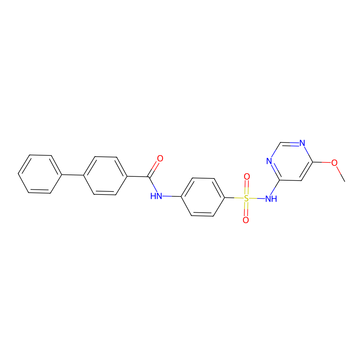 N-(4-(N-(6-methoxypyrimidin-4-yl)sulfamoyl)phenyl)-[1,1'-biphenyl]-4-carboxamide molecular structure, CAS 303035-55-4