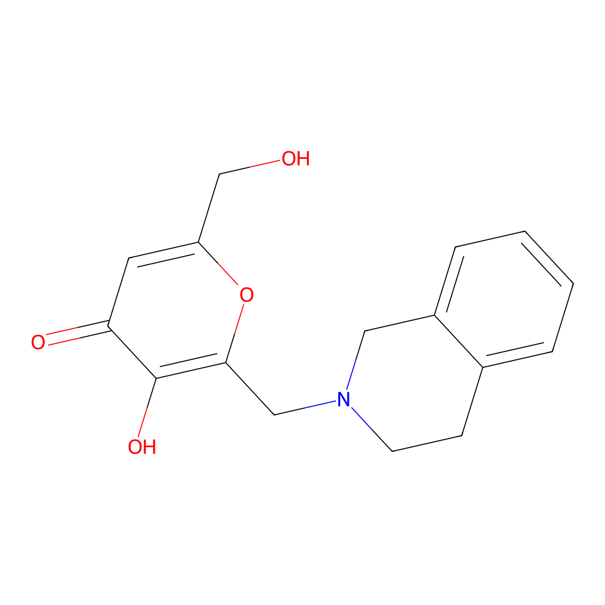 2-(3,4-dihydroisoquinolin-2(1H)-ylmethyl)-3-hydroxy-6-(hydroxymethyl)-4H-pyran-4-one molecular structure, CAS 303035-66-7