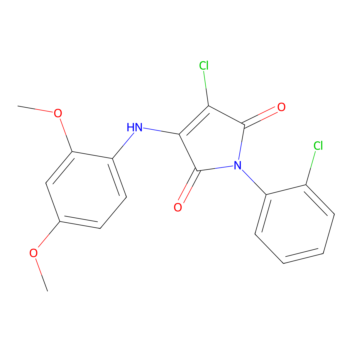 3-chloro-1-(2-chlorophenyl)-4-((2,4-dimethoxyphenyl)amino)-1H-pyrrole-2,5-dione molecular structure, CAS 303035-90-7