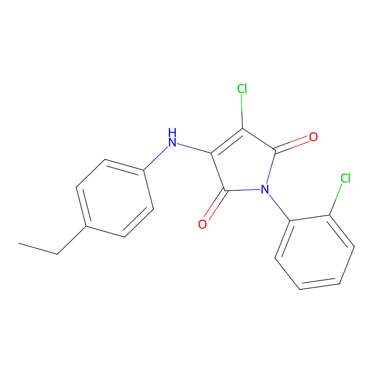 3-chloro-1-(2-chlorophenyl)-4-((4-ethylphenyl)amino)-1H-pyrrole-2,5-dione molecular structure, CAS 303035-93-0