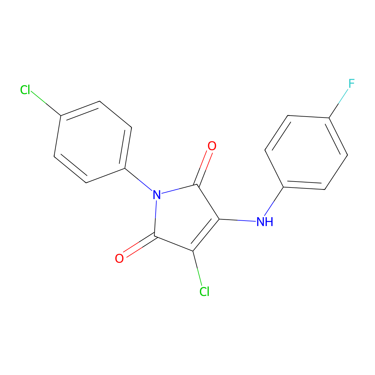 3-chloro-1-(4-chlorophenyl)-4-((4-fluorophenyl)amino)-1H-pyrrole-2,5-dione molecular structure, CAS 303036-23-9