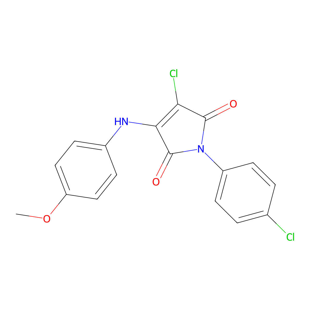 3-chloro-1-(4-chlorophenyl)-4-((4-methoxyphenyl)amino)-1H-pyrrole-2,5-dione molecular structure, CAS 303036-33-1