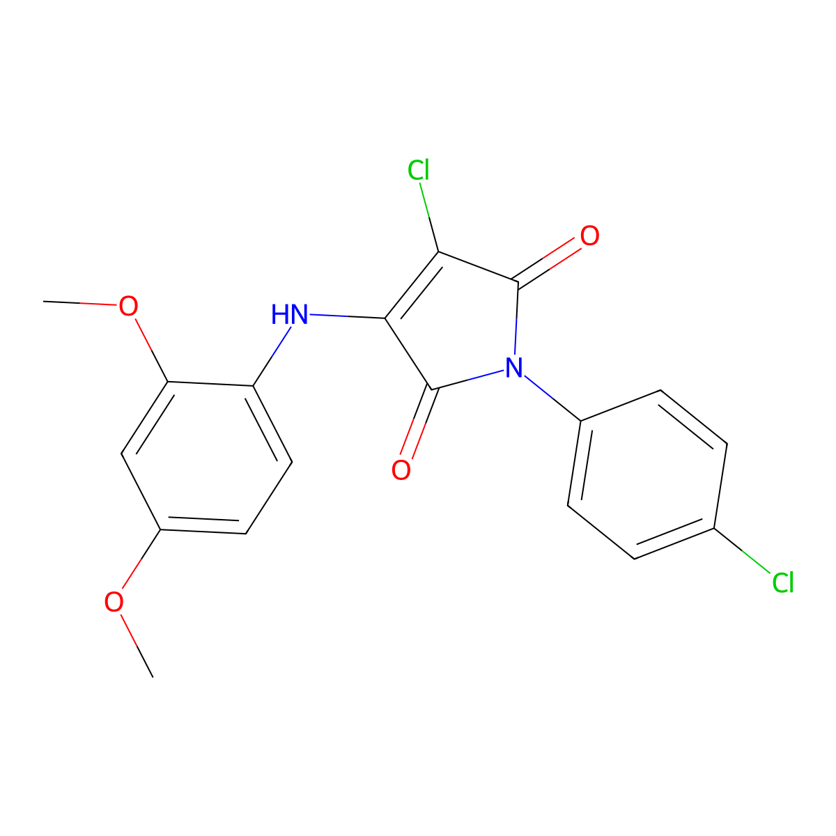 3-chloro-1-(4-chlorophenyl)-4-((2,4-dimethoxyphenyl)amino)-1H-pyrrole-2,5-dione molecular structure, CAS 303036-34-2