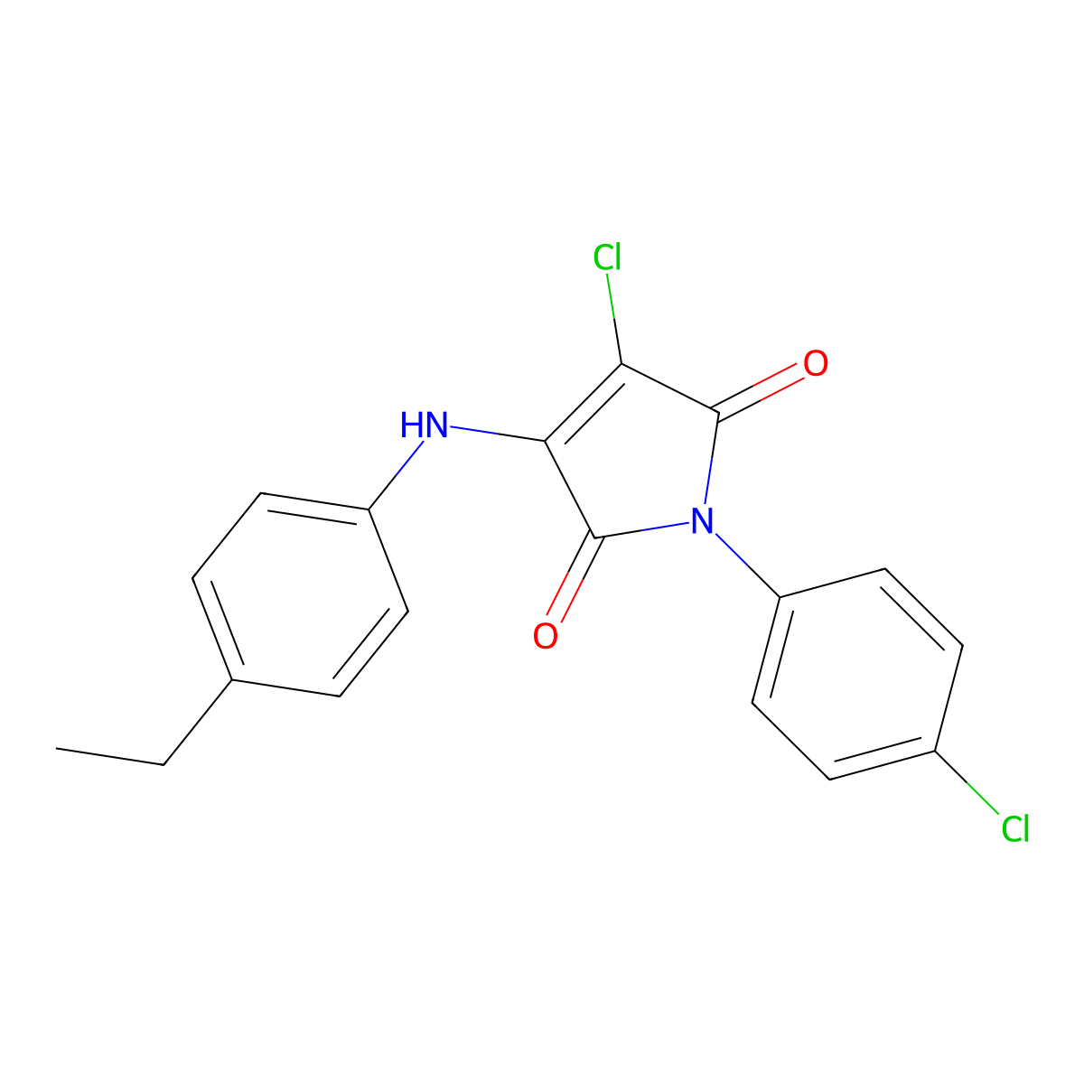 3-Chloro-1-(4-chlorophenyl)-4-(4-ethylanilino)pyrrole-2,5-dione molecular structure, CAS 303036-37-5
