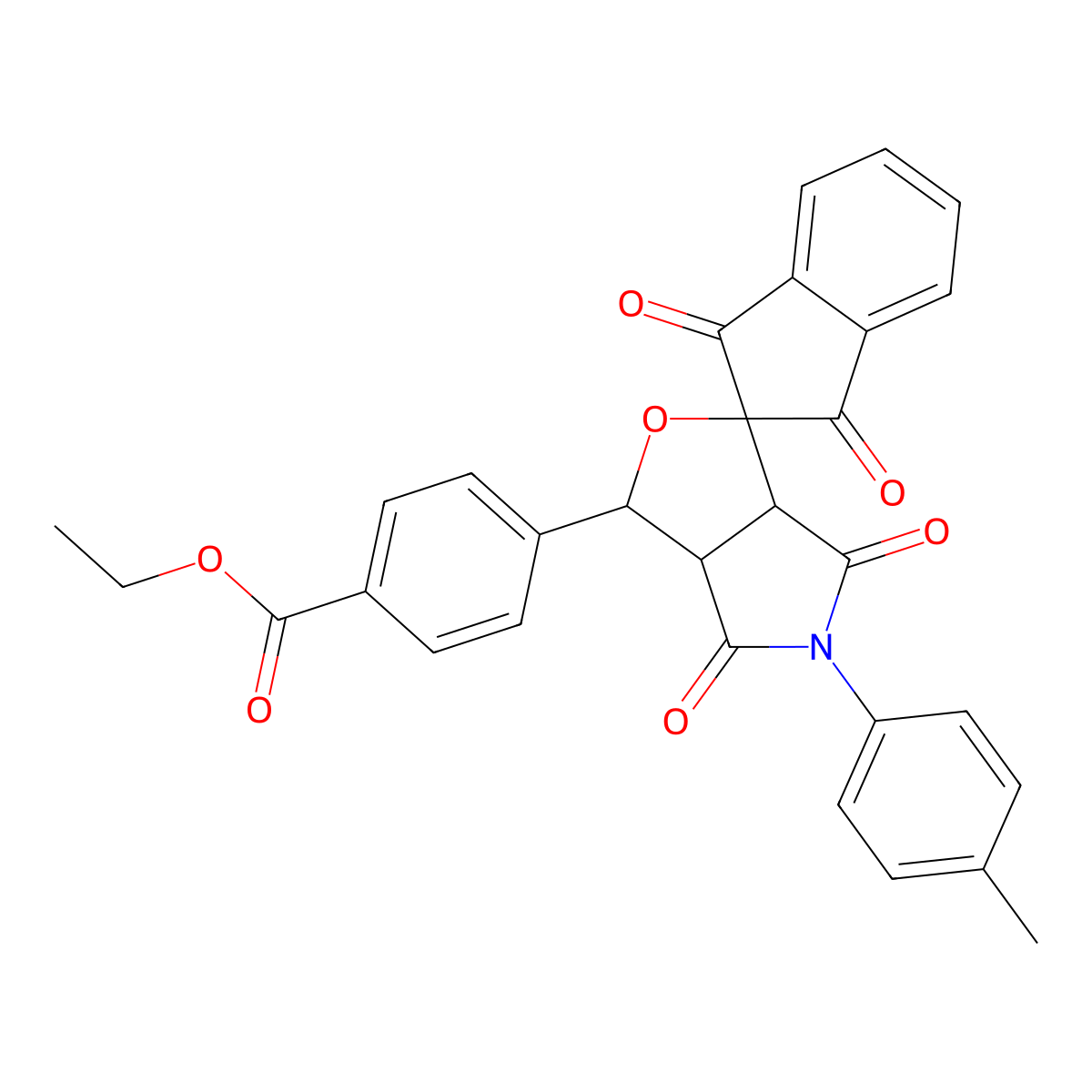 ethyl 4-[5-(4-methylphenyl)-1',3',4,6-tetraoxospiro[3a,6a-dihydro-1H-furo[3,4-c]pyrrole-3,2'-indene]-1-yl]benzoate molecular structure, CAS 303037-09-4