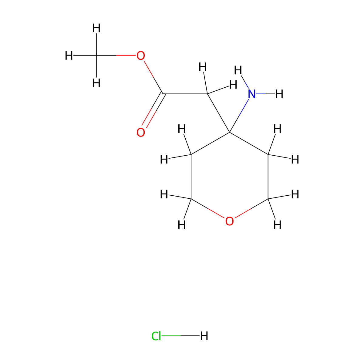 (4-Amino-tetrahydro-pyran-4-yl)-acetic acid methyl ester hydrochloride molecular structure, CAS 303037-37-8
