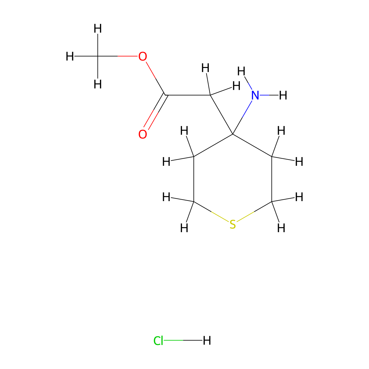 methyl 2-(4-aminotetrahydro-2H-thiopyran-4-yl)acetate hydrochloride molecular structure, CAS 303037-43-6