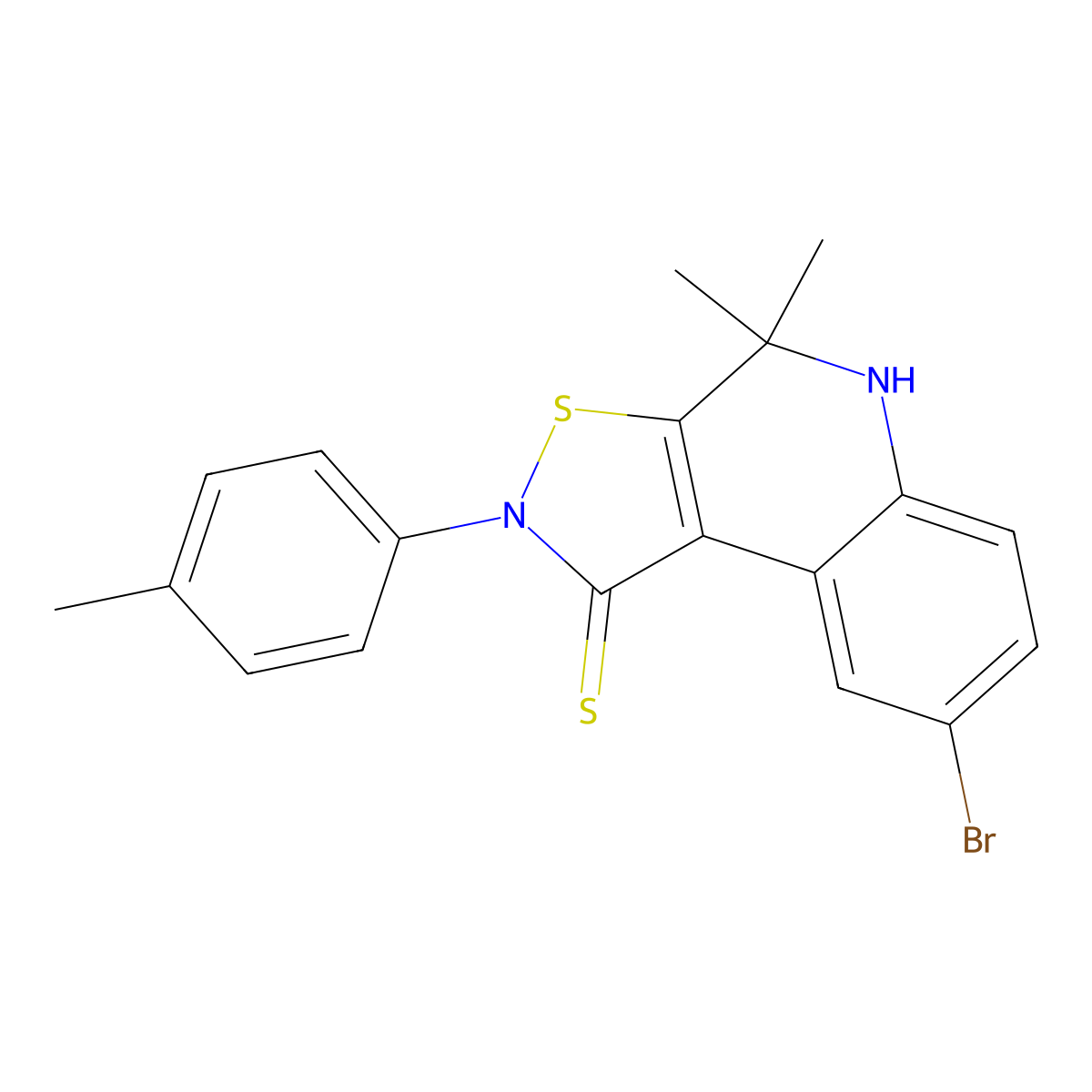 8-bromo-4,4-dimethyl-2-(4-methylphenyl)-4,5-dihydroisothiazolo[5,4-c]quinoline-1(2H)-thione molecular structure, CAS 303042-02-6