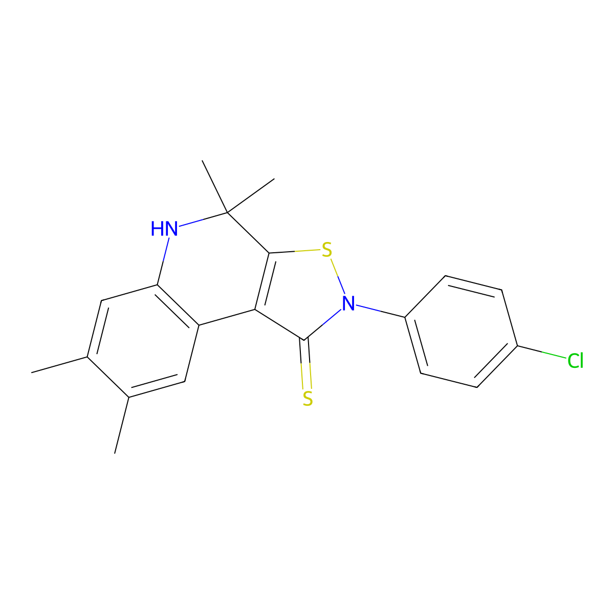 2-(4-chlorophenyl)-4,4,7,8-tetramethyl-4,5-dihydroisothiazolo[5,4-c]quinoline-1(2H)-thione molecular structure, CAS 303042-04-8