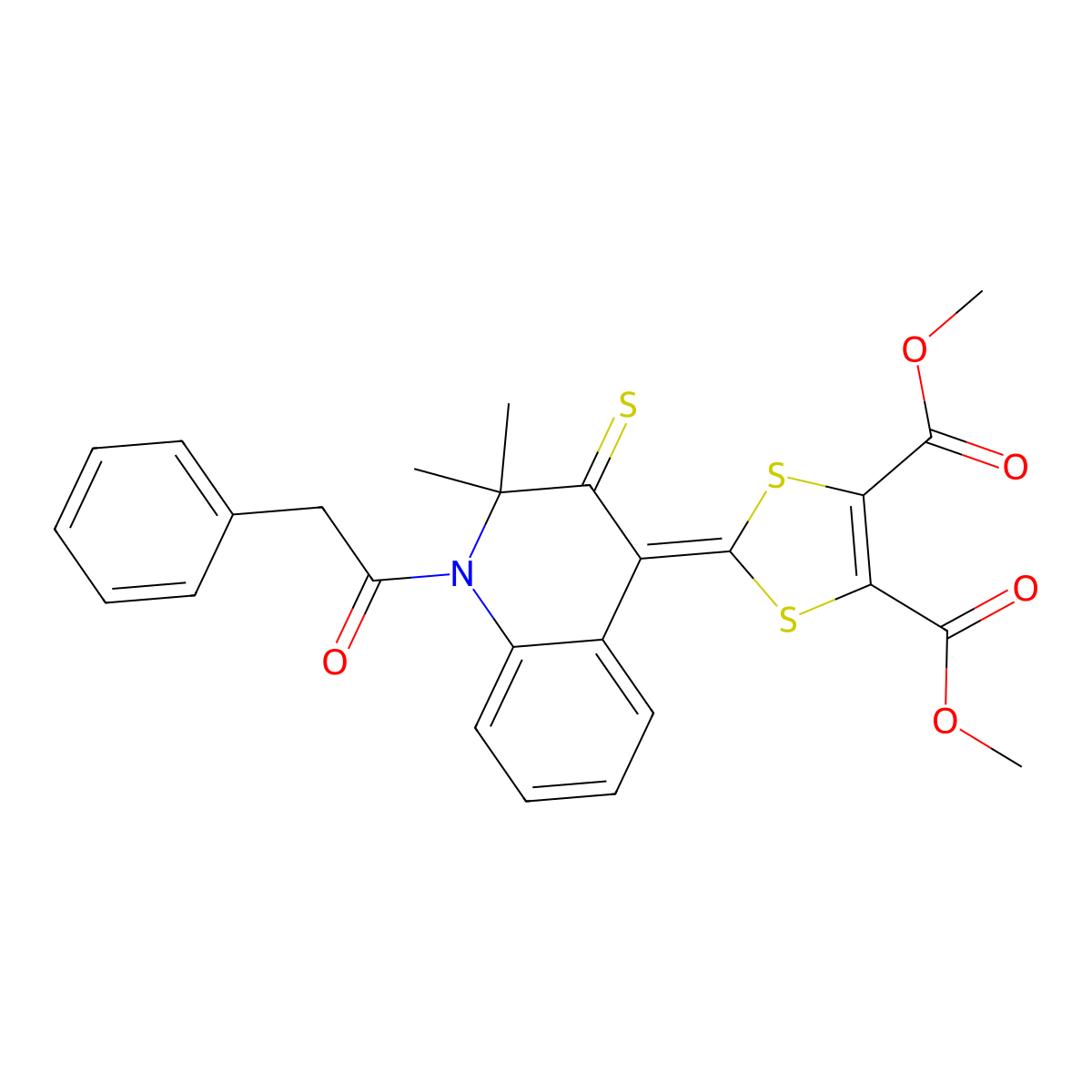 Dimethyl 2-[2,2-dimethyl-1-(2-phenylacetyl)-3-sulfanylidenequinolin-4-ylidene]-1,3-dithiole-4,5-dicarboxylate molecular structure, CAS 303042-05-9