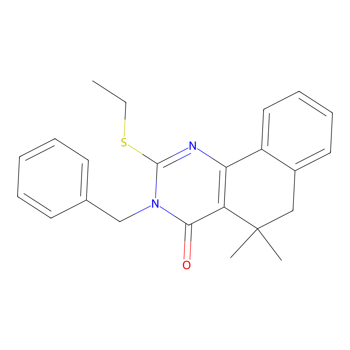 3-benzyl-2-(ethylsulfanyl)-5,5-dimethyl-5,6-dihydrobenzo[h]quinazolin-4(3H)-one molecular structure, CAS 303042-22-0