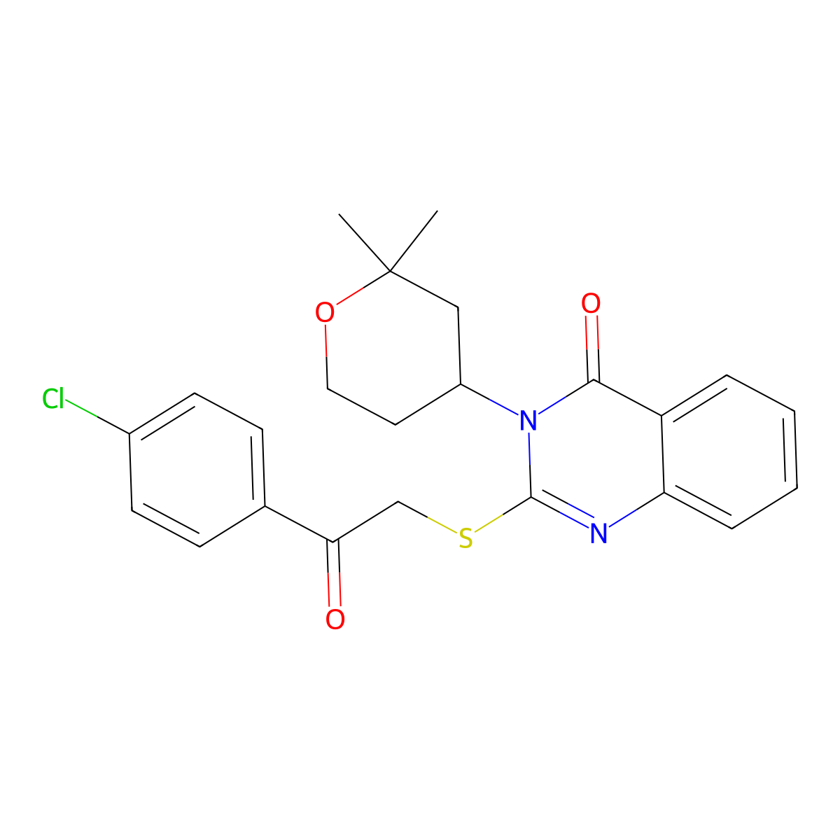 2-{[2-(4-chlorophenyl)-2-oxoethyl]sulfanyl}-3-(2,2-dimethyltetrahydro-2H-pyran-4-yl)quinazolin-4(3H)-one molecular structure, CAS 303042-26-4