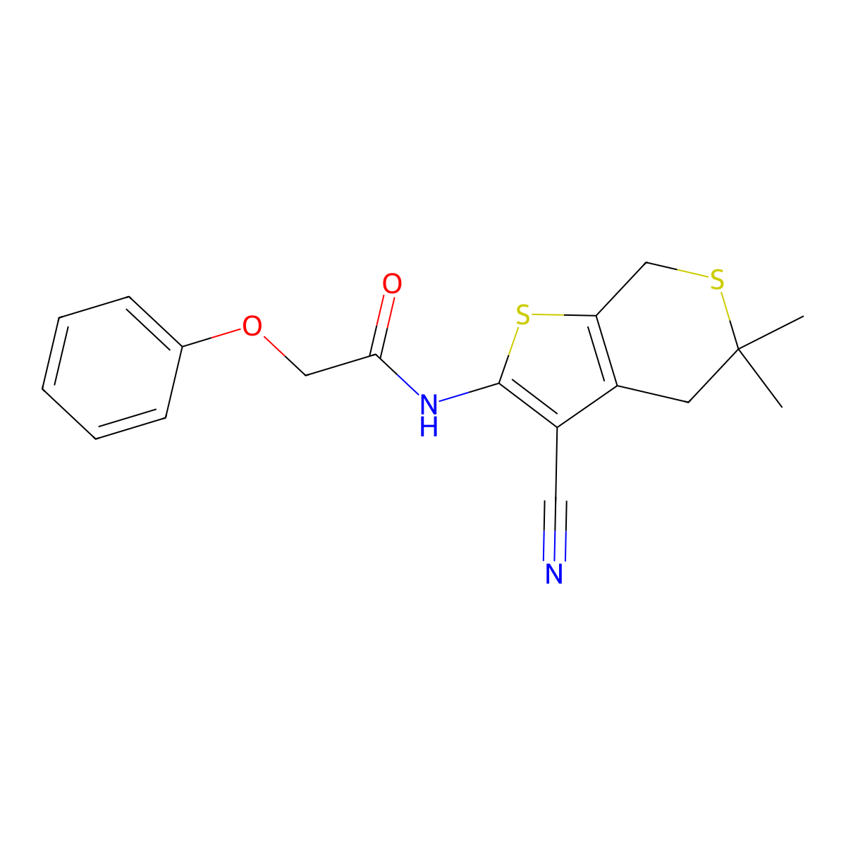 N-(3-cyano-5,5-dimethyl-4,7-dihydrothieno[2,3-c]thiopyran-2-yl)-2-phenoxyacetamide molecular structure, CAS 303042-33-3