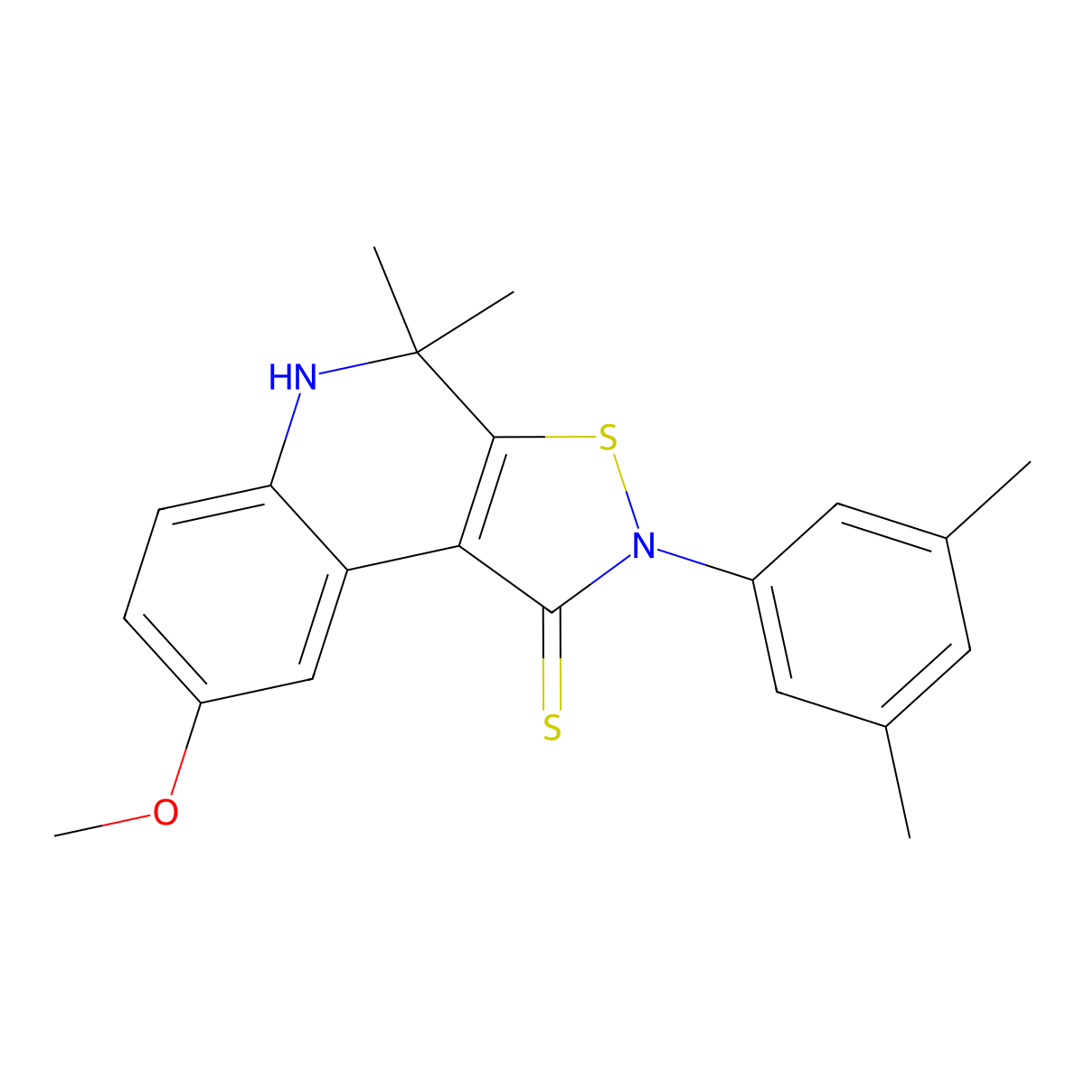 2-(3,5-dimethylphenyl)-8-methoxy-4,4-dimethyl-5H-[1,2]thiazolo[5,4-c]quinoline-1-thione molecular structure, CAS 303042-38-8