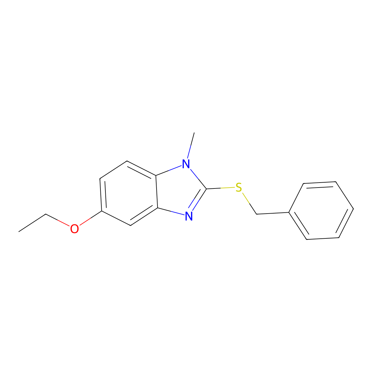 2-Benzylsulfanyl-5-ethoxy-1-methylbenzimidazole molecular structure, CAS 303047-76-9
