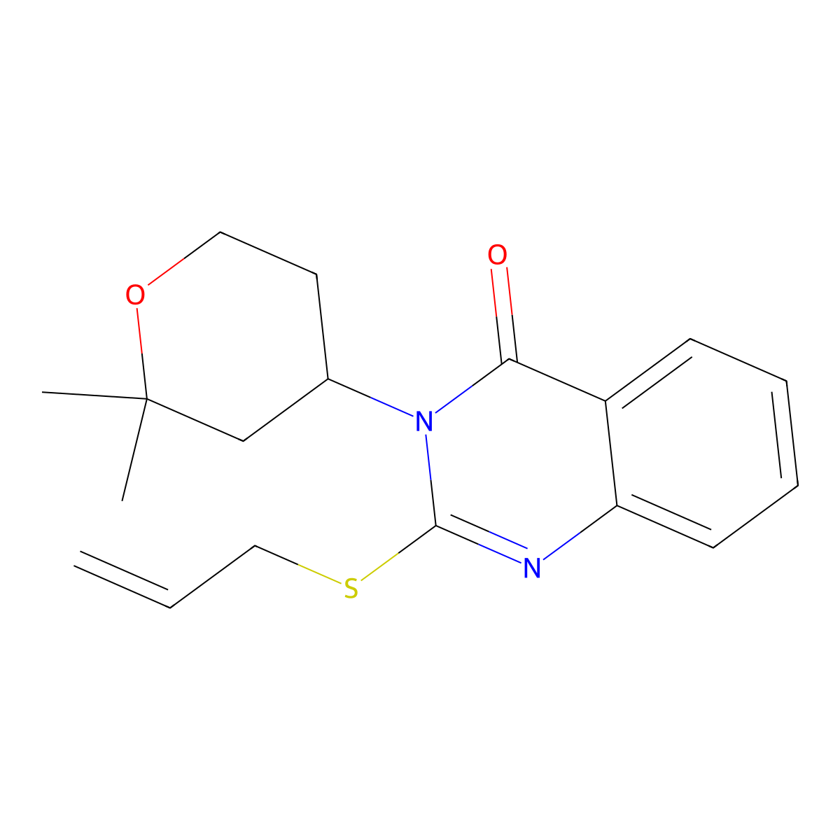 3-(2,2-Dimethyloxan-4-yl)-2-prop-2-enylsulfanylquinazolin-4-one molecular structure, CAS 303051-13-0