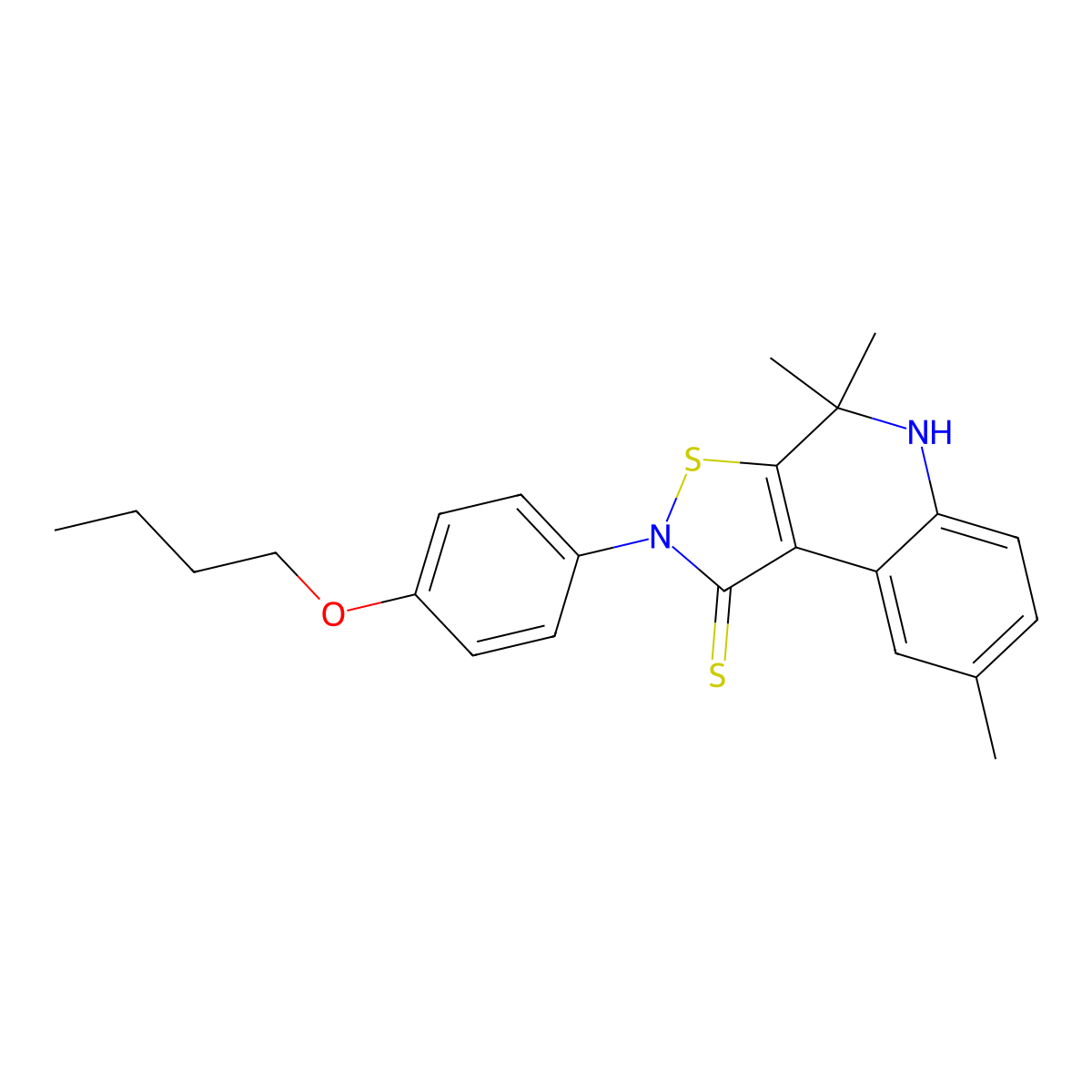 2-(4-butoxyphenyl)-4,4,8-trimethyl-4,5-dihydroisothiazolo[5,4-c]quinoline-1(2H)-thione molecular structure, CAS 303051-15-2