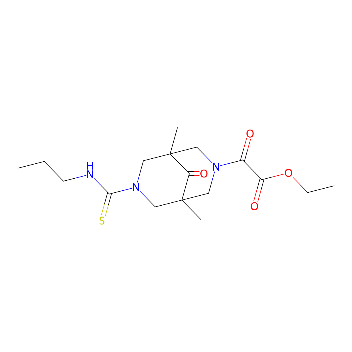 Ethyl 2-[1,5-dimethyl-9-oxo-3-(propylcarbamothioyl)-3,7-diazabicyclo[3.3.1]nonan-7-yl]-2-oxoacetate molecular structure, CAS 303051-18-5
