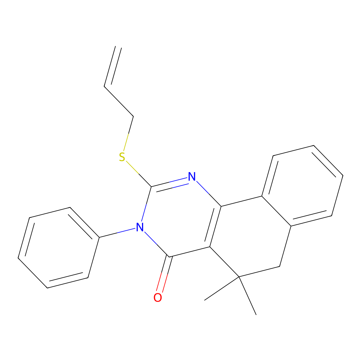 5,5-dimethyl-3-phenyl-2-prop-2-enylsulfanyl-6H-benzo[h]quinazolin-4-one molecular structure, CAS 303051-33-4