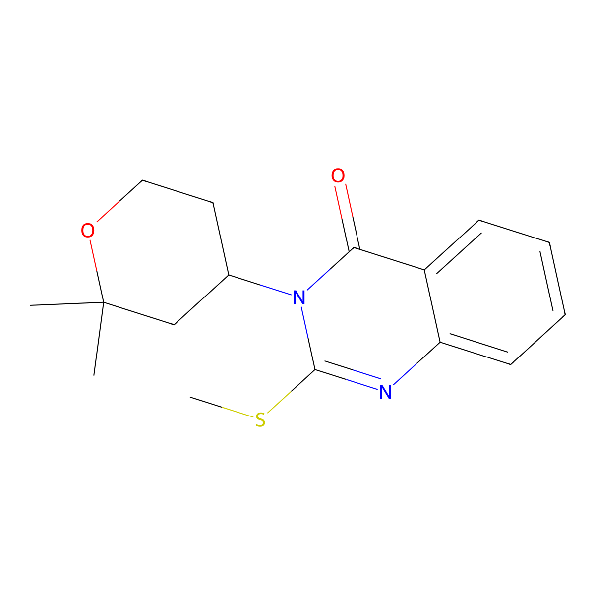 3-(2,2-Dimethyloxan-4-yl)-2-methylsulfanylquinazolin-4-one molecular structure, CAS 303051-66-3