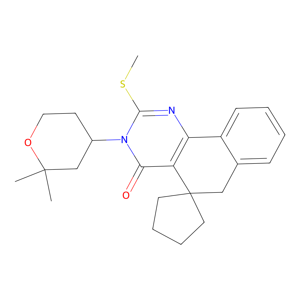 3-(2,2-dimethyloxan-4-yl)-2-methylsulfanylspiro[6H-benzo[h]quinazoline-5,1'-cyclopentane]-4-one molecular structure, CAS 303051-72-1