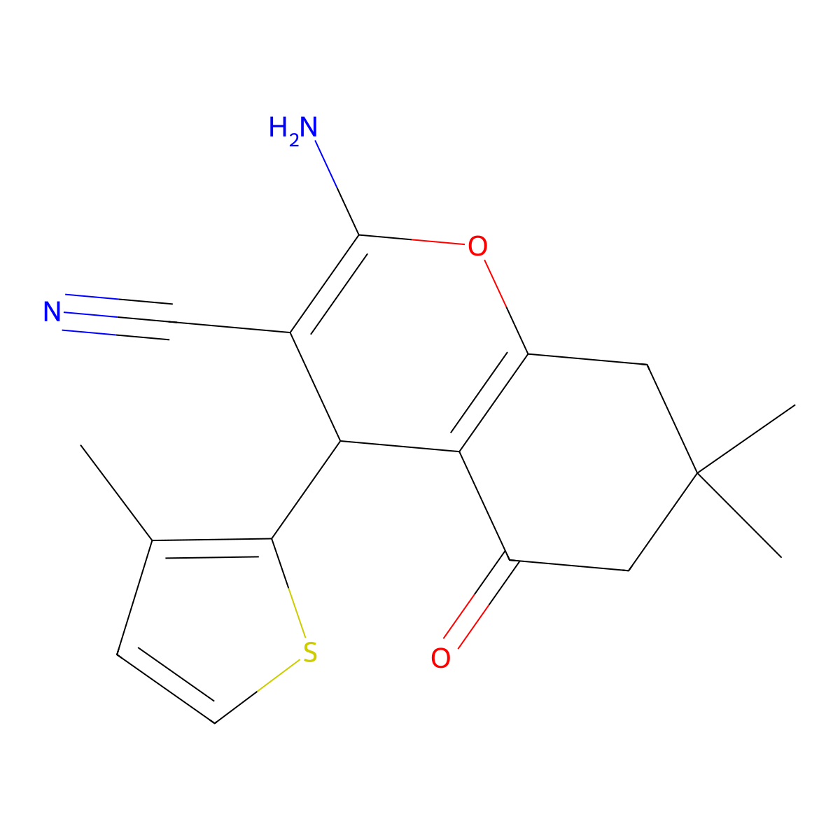 2-amino-7,7-dimethyl-4-(3-methyl-2-thienyl)-5-oxo-5,6,7,8-tetrahydro-4H-chromene-3-carbonitrile molecular structure, CAS 303051-93-6