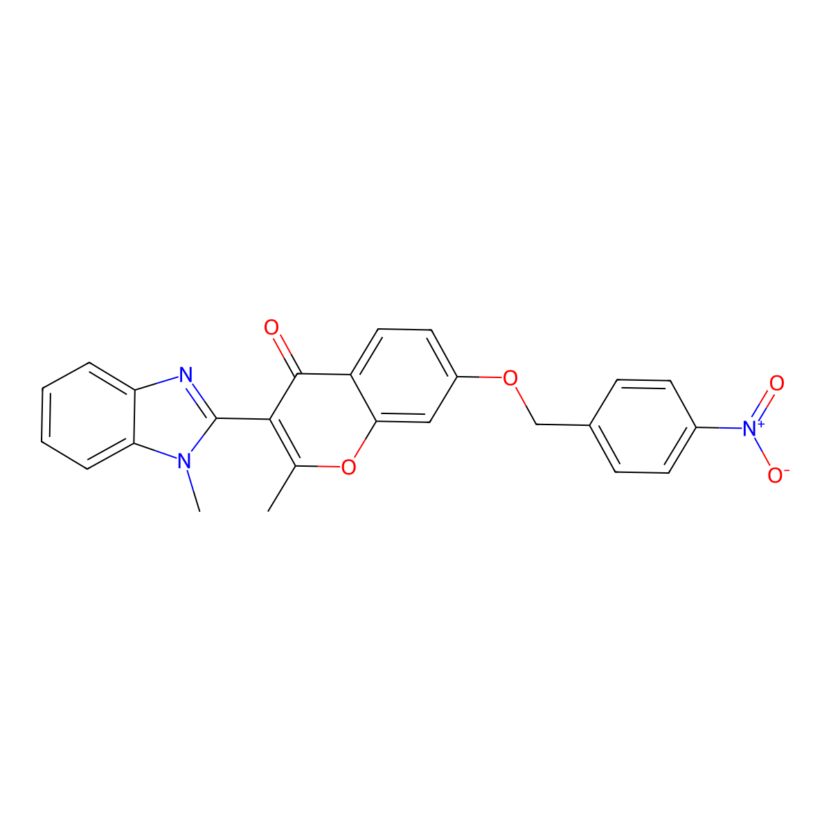 2-Methyl-3-(1-methylbenzimidazol-2-yl)-7-[(4-nitrophenyl)methoxy]chromen-4-one molecular structure, CAS 303057-03-6
