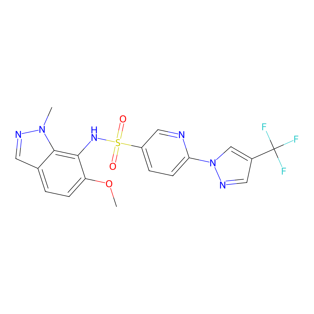 N-(6-Methoxy-1-methyl-1H-indazol-7-YL)-6-(4-(trifluoromethyl)-1H-pyrazol-1-YL)pyridine-3-sulfonamide molecular structure, CAS 3030582-15-8