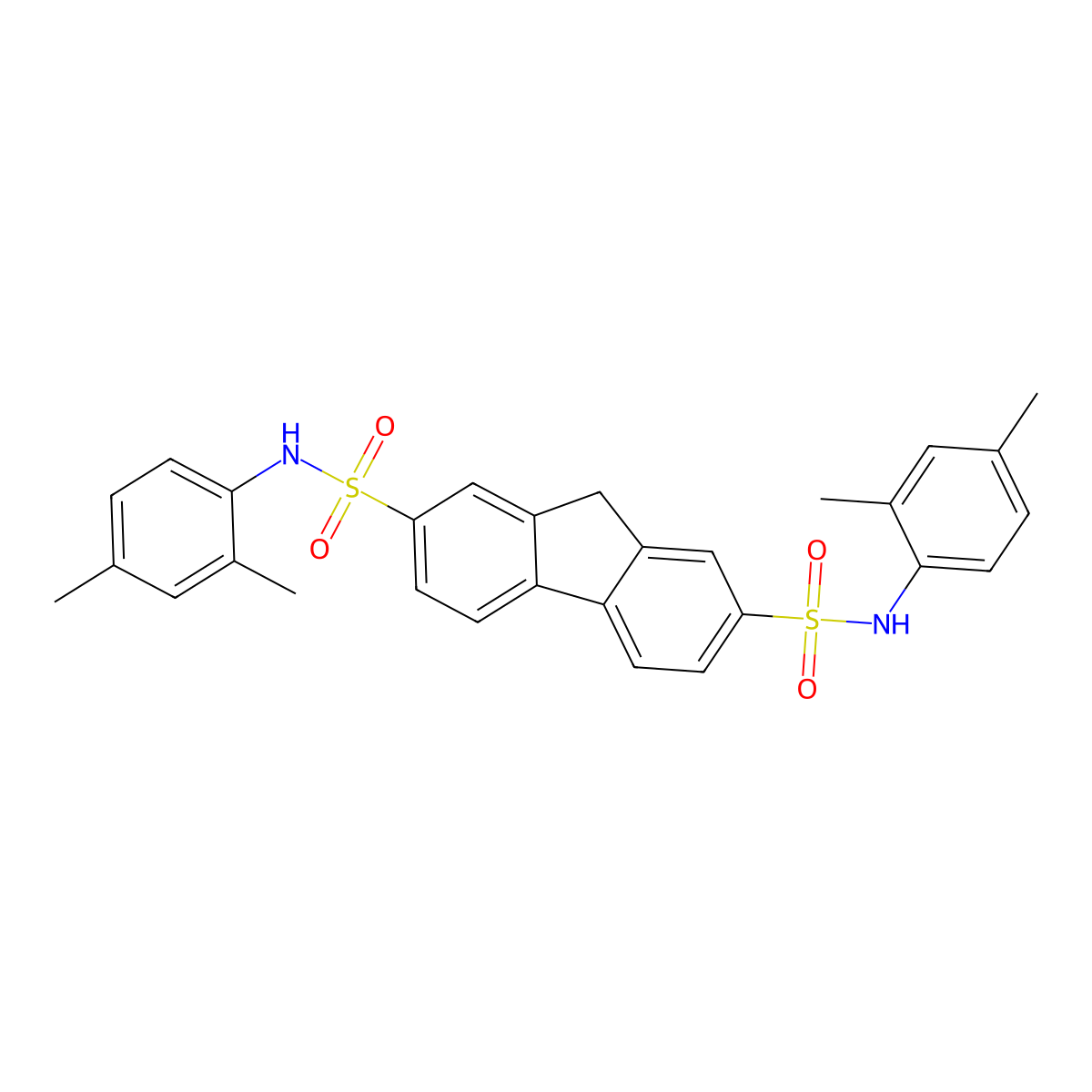 N(2),N(7)-Bis(2,4-dimethylphenyl)-9H-fluorene-2,7-disulfonamide molecular structure, CAS 303059-33-8
