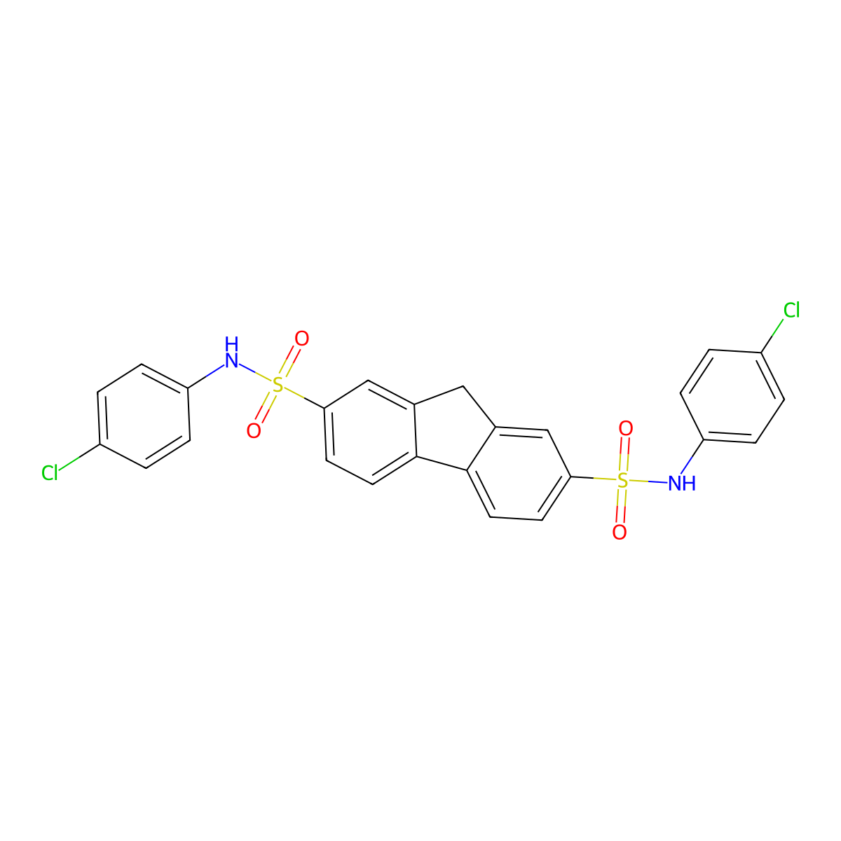 N(2),N(7)-Bis(4-chlorophenyl)-9H-fluorene-2,7-disulfonamide molecular structure, CAS 303059-35-0