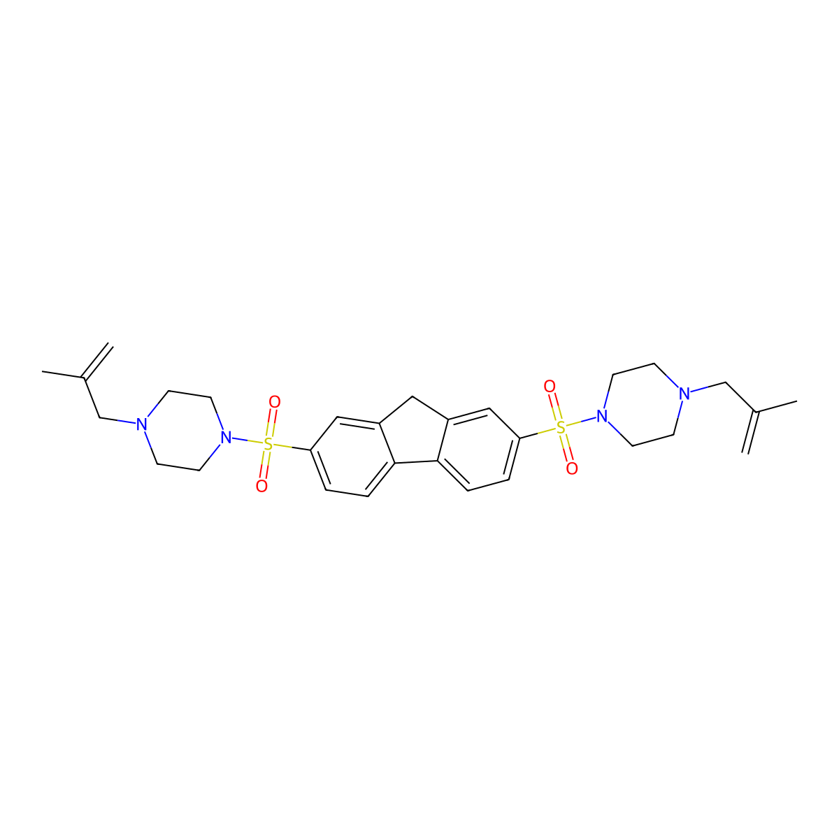 1-(2-Methyl-2-propenyl)-4-[(7-{[4-(2-methyl-2-propenyl)-1-piperazinyl]sulfonyl}-9H-fluoren-2-YL)sulfonyl]piperazine molecular structure, CAS 303059-36-1